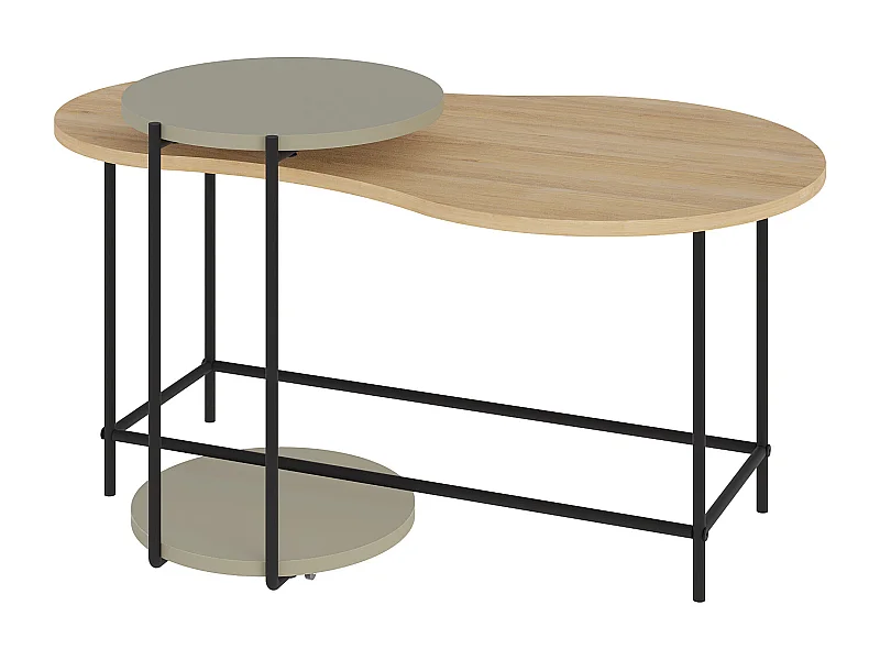 Decortie Chêne, Vert Cendré 65x102.5x53.8cm Tables gigognes 2 pièces Panneau de particules, Métal Table basse de rangement Cuddle