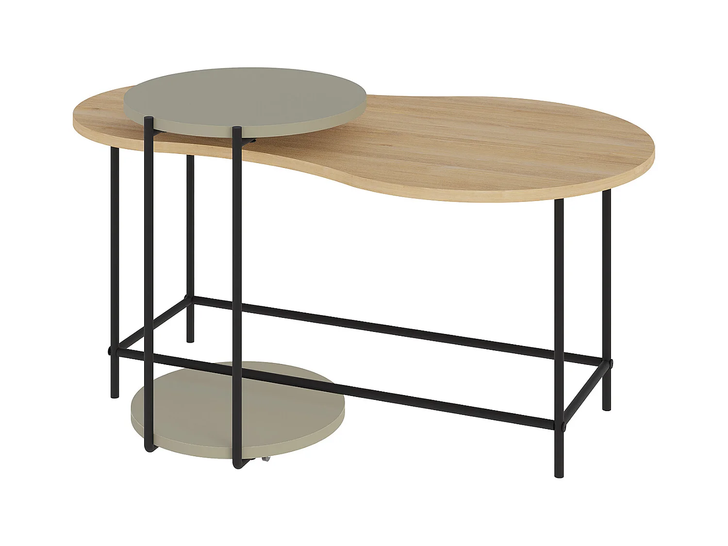 Decortie Chêne, Vert Cendré 65x102.5x53.8cm Tables gigognes 2 pièces Panneau de particules, Métal Table basse de rangement Cuddle