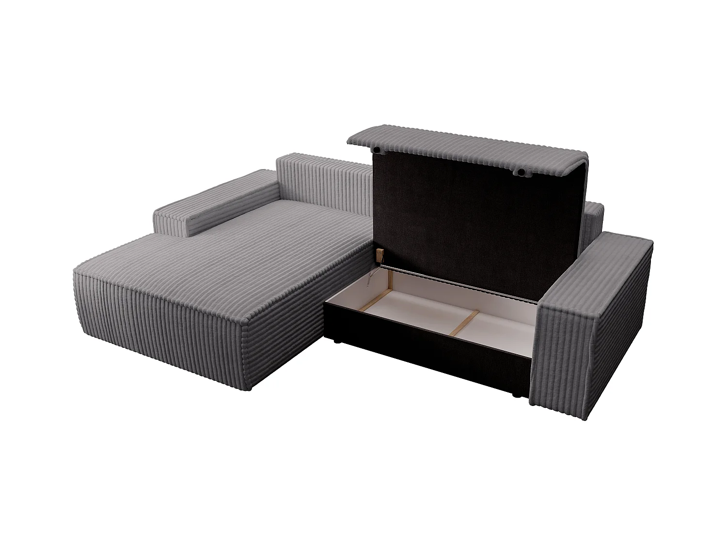 Canapé d'angle gauche convertible en velours côtelé grosses côtes gris anthracite AMELIA