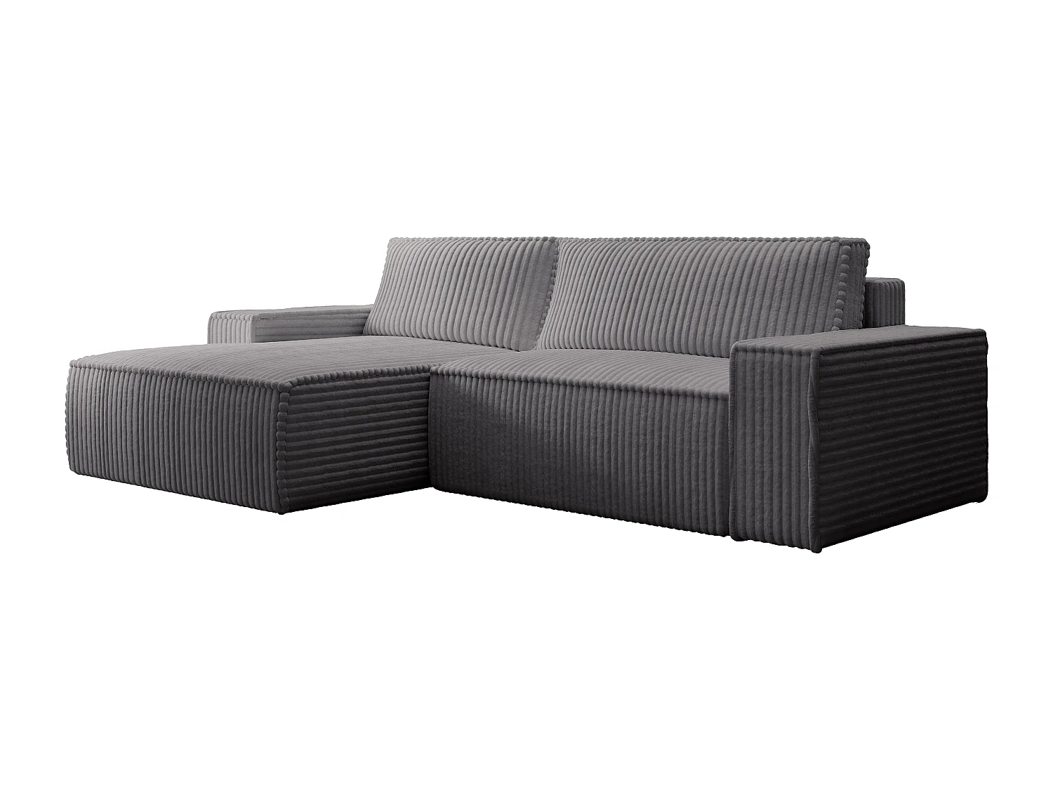 Hoekslaapbank met hoek links van antracietgrijs ribfluweel met brede ribbels AMELIA