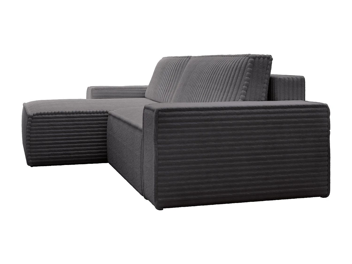 Hoekslaapbank met hoek links van antracietgrijs ribfluweel met brede ribbels AMELIA