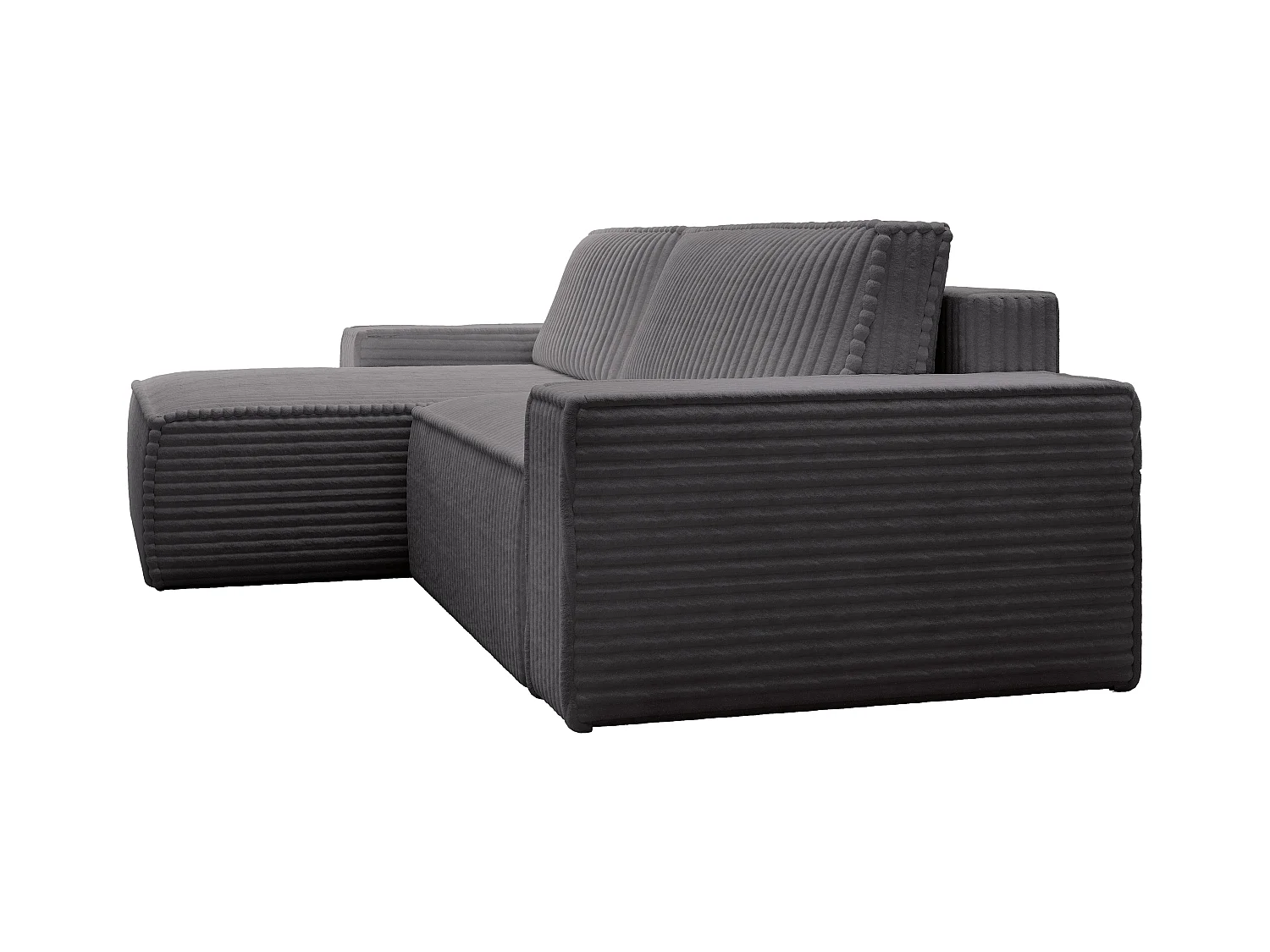 Hoekslaapbank met hoek links van antracietgrijs ribfluweel met brede ribbels AMELIA