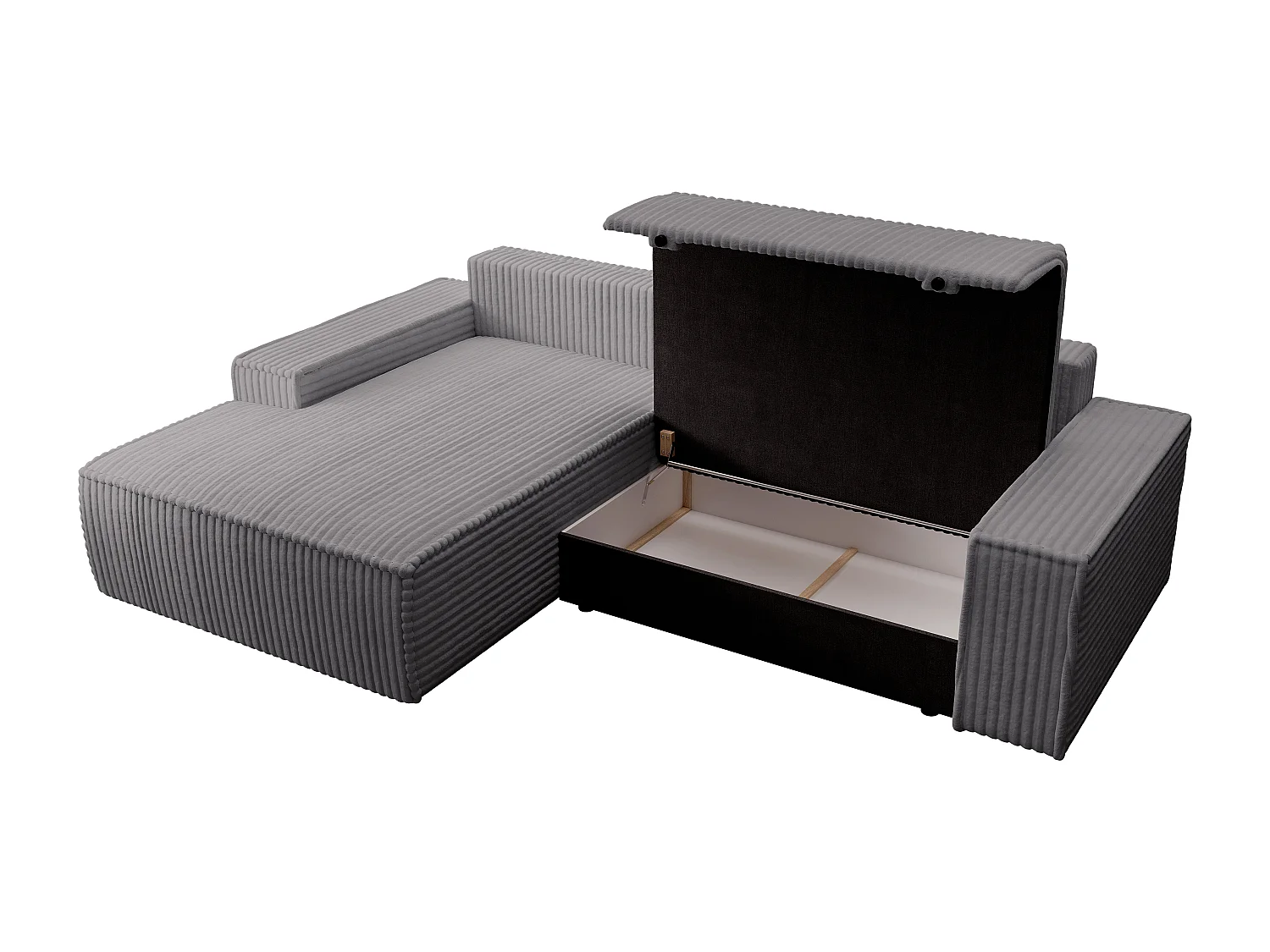 Hoekslaapbank met hoek links van antracietgrijs ribfluweel met brede ribbels AMELIA