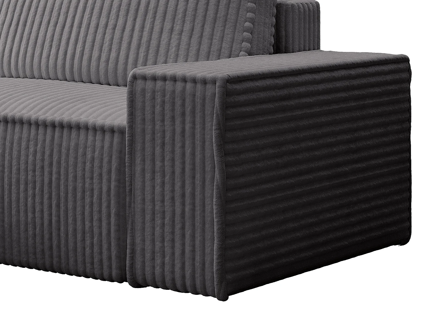 Hoekslaapbank met hoek links van antracietgrijs ribfluweel met brede ribbels AMELIA