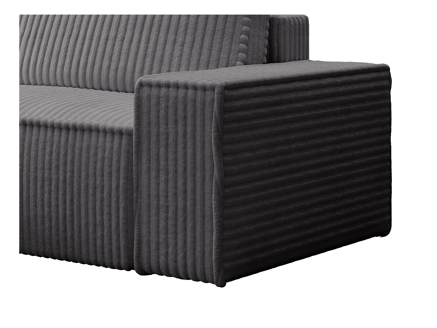 Hoekslaapbank met hoek links van antracietgrijs ribfluweel met brede ribbels AMELIA