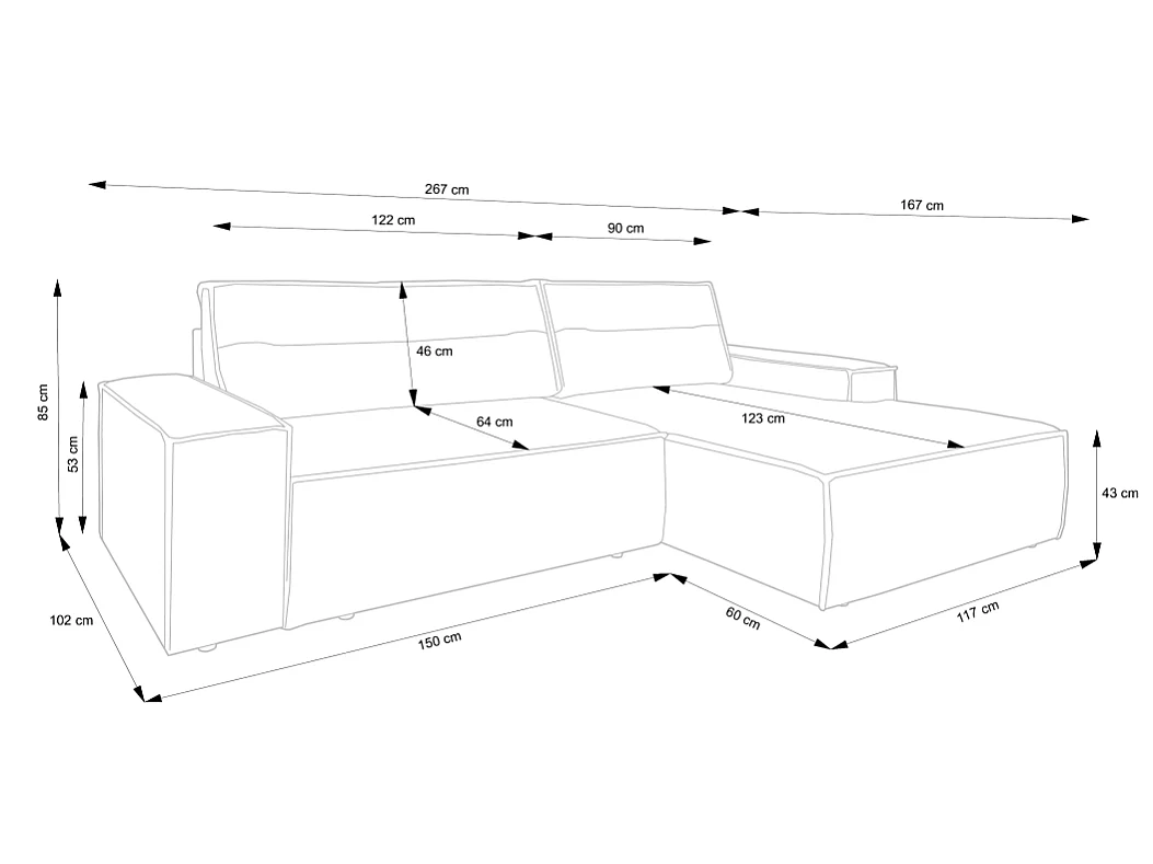 Ecksofa mit Schlaffunktion - Ecke links - grob gerippter Cord - Anthrazitgrau - AMELIA