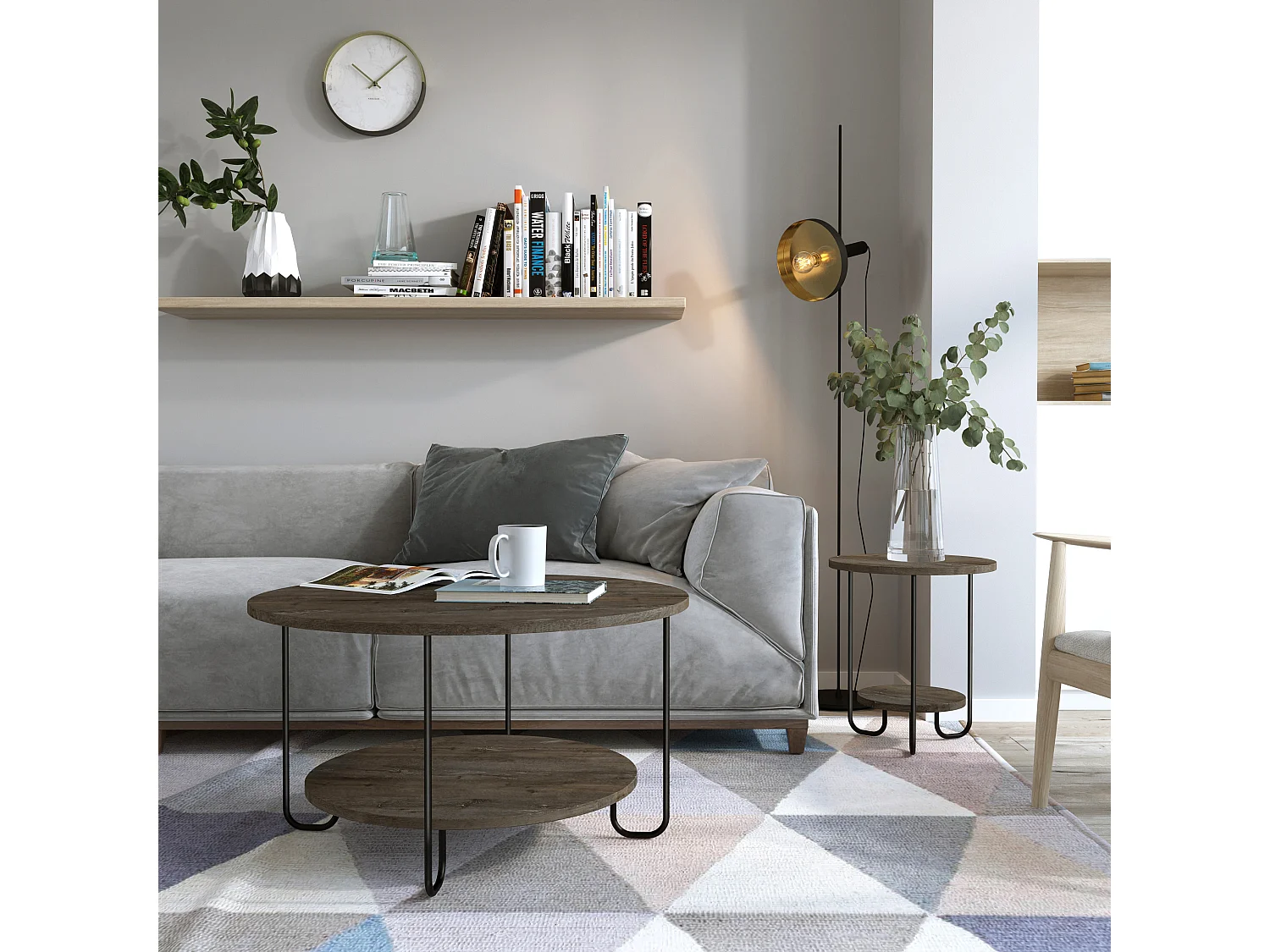 Decortie Café Foncé 80x80x45cm Table Basse Panneau de Particules, Métal Rangement Table Basse Corro