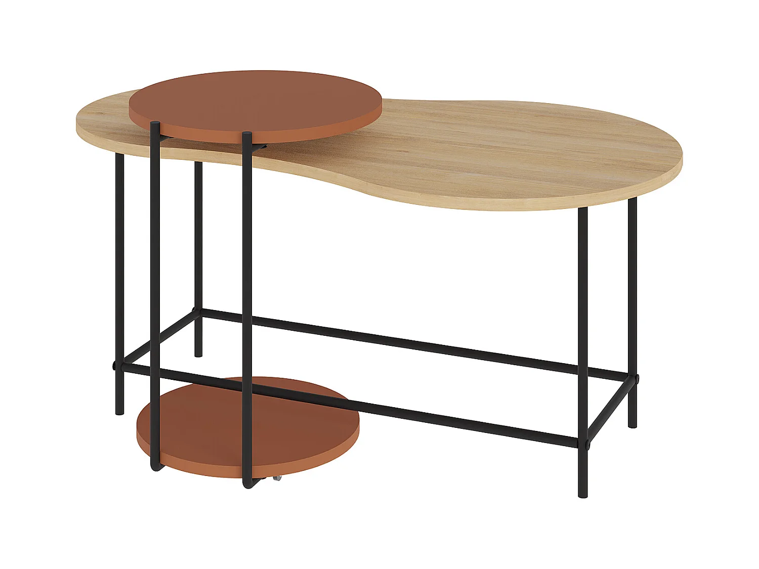 Decortie Chêne, Cannelle 65x102.5x53.8cm Tables gigognes 2 pièces Panneau de particules, Métal Table basse de rangement Cuddle