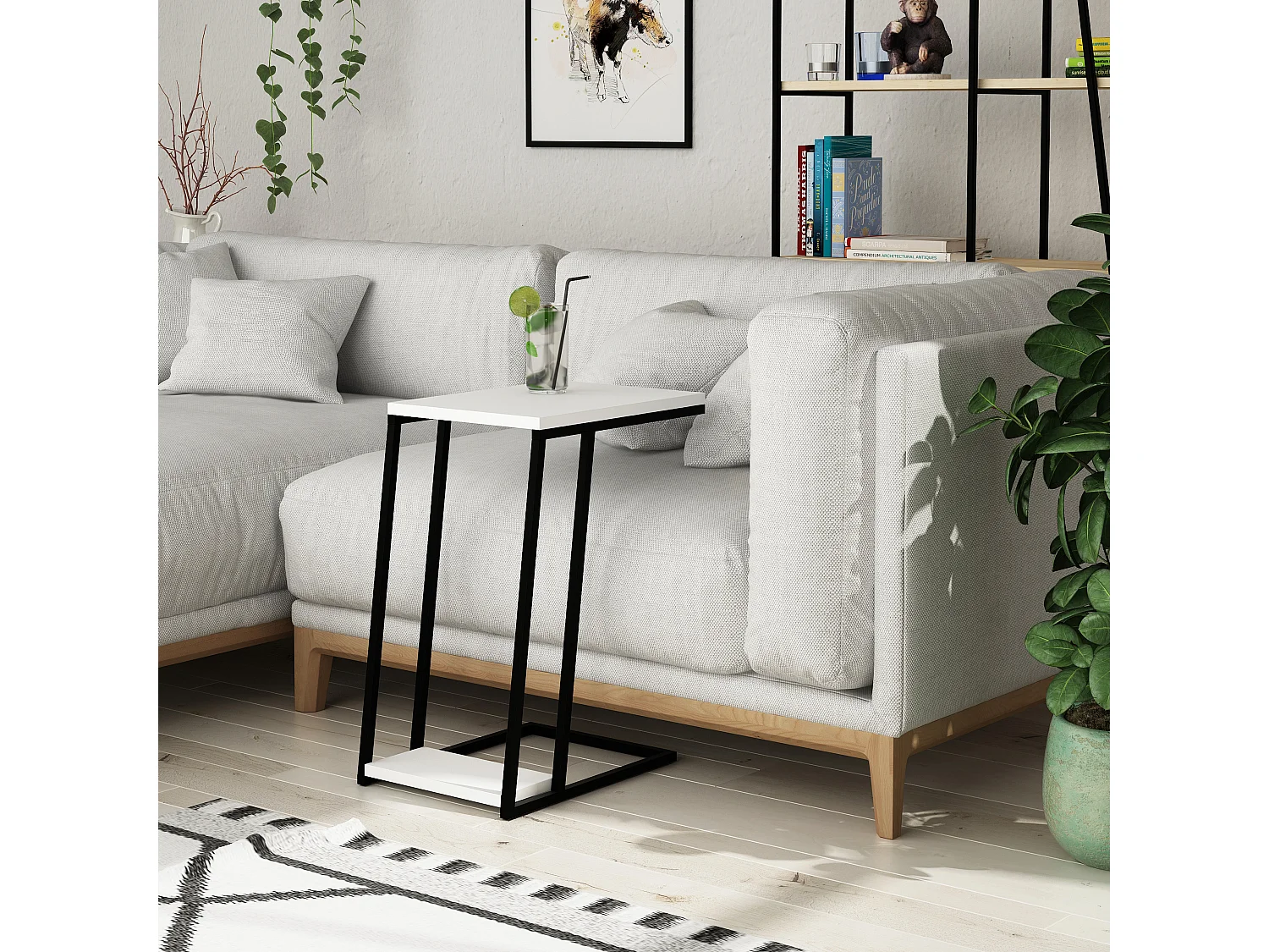 Decortie Wit 40x30x57cm C-Tafel Spaanplaat, Metaal Slaapbanktafel Pal