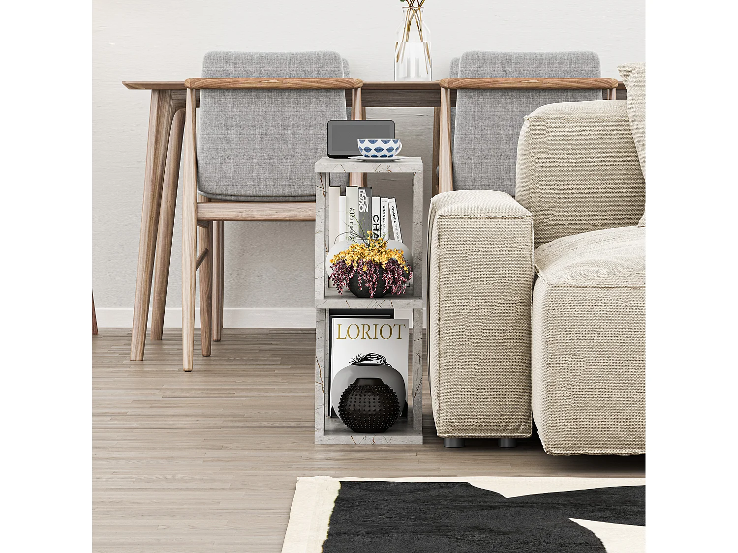 Decortie Effet Marbre Doré 21.2x60x55.4cm Table d'appoint à 2 niveaux Panneau de particules Table d'appoint rectangulaire Lazena