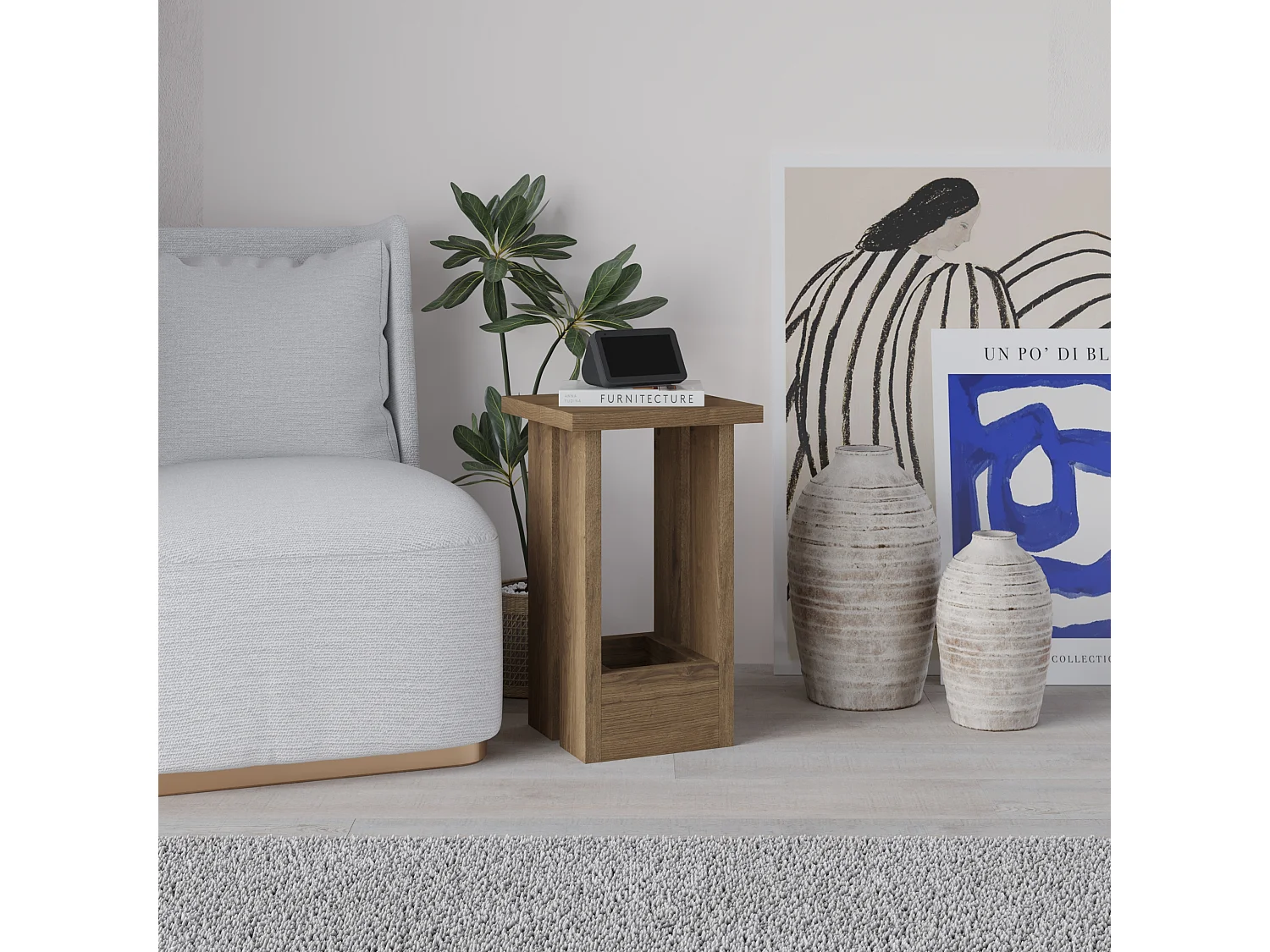 Decortie Effet Chêne Foncé 30x30x50.5cm Table d'appoint en aggloméré Table basse Tasos