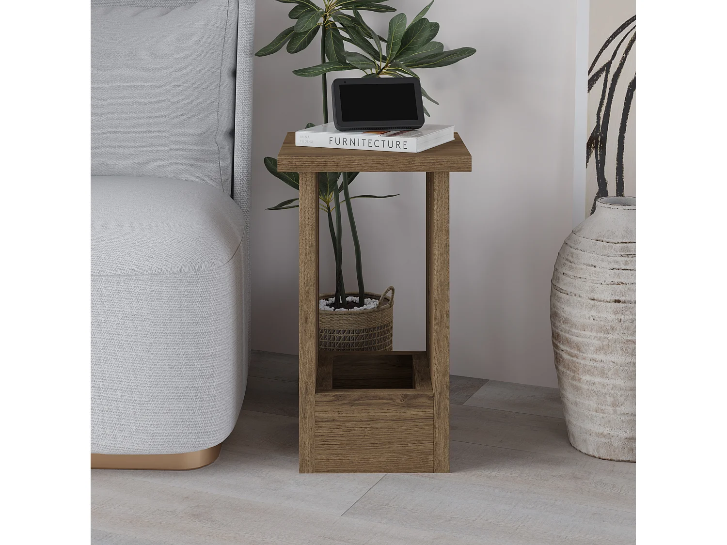 Decortie Effet Chêne Foncé 30x30x50.5cm Table d'appoint en aggloméré Table basse Tasos