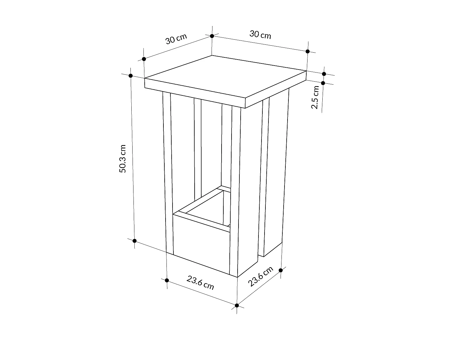 Decortie Effet Chêne Foncé 30x30x50.5cm Table d'appoint en aggloméré Table basse Tasos