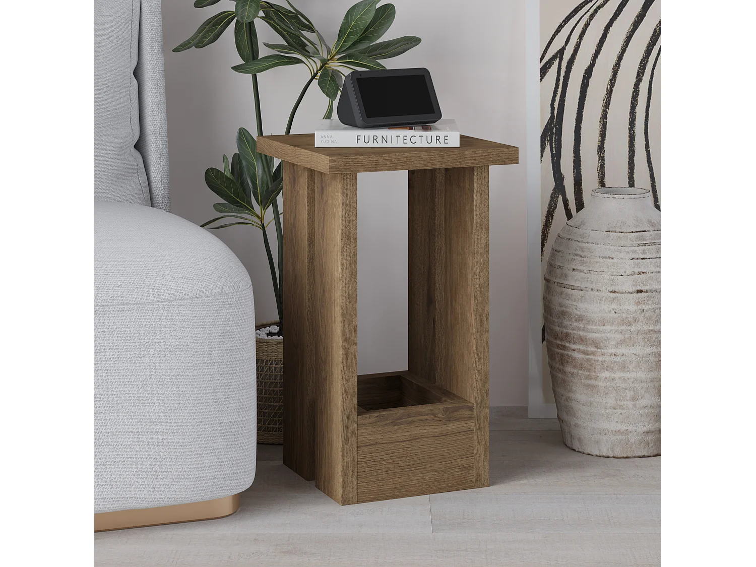 Decortie Effet Chêne Foncé 30x30x50.5cm Table d'appoint en aggloméré Table basse Tasos