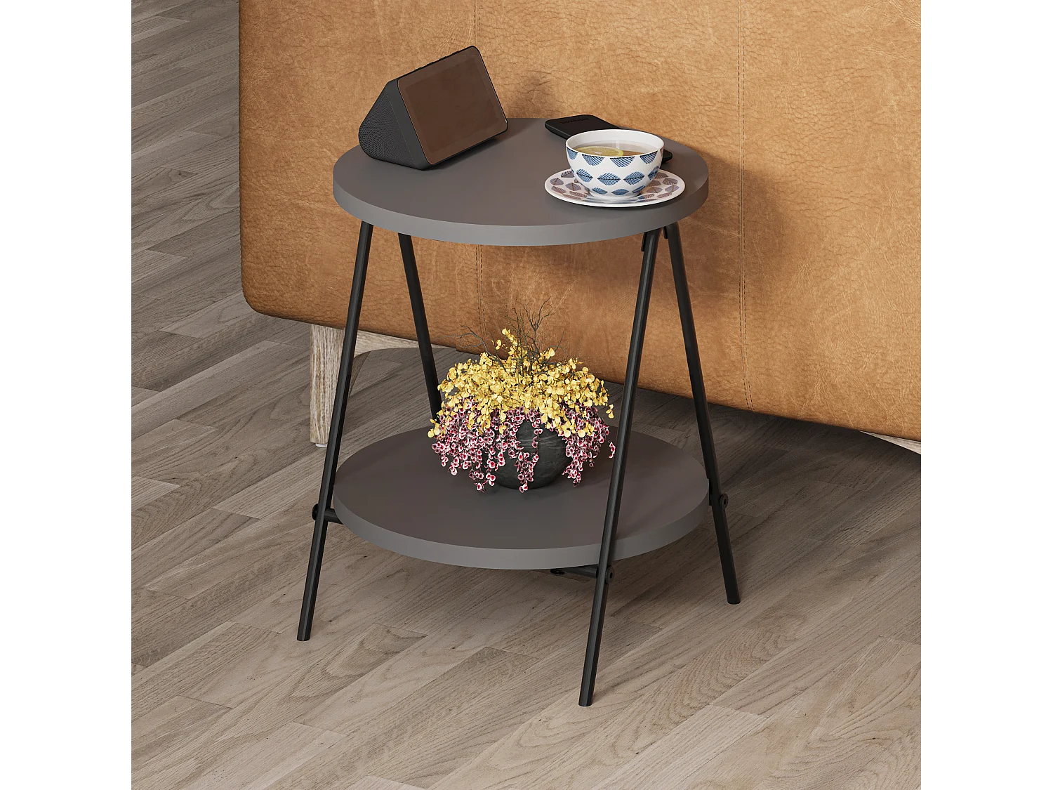 Decortie Gris Anthracite 35x35x42cm Table d'appoint Aggloméré, Métal Table basse Essel