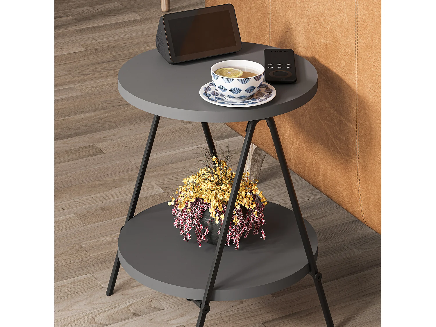 Decortie Gris Anthracite 35x35x42cm Table d'appoint Aggloméré, Métal Table basse Essel