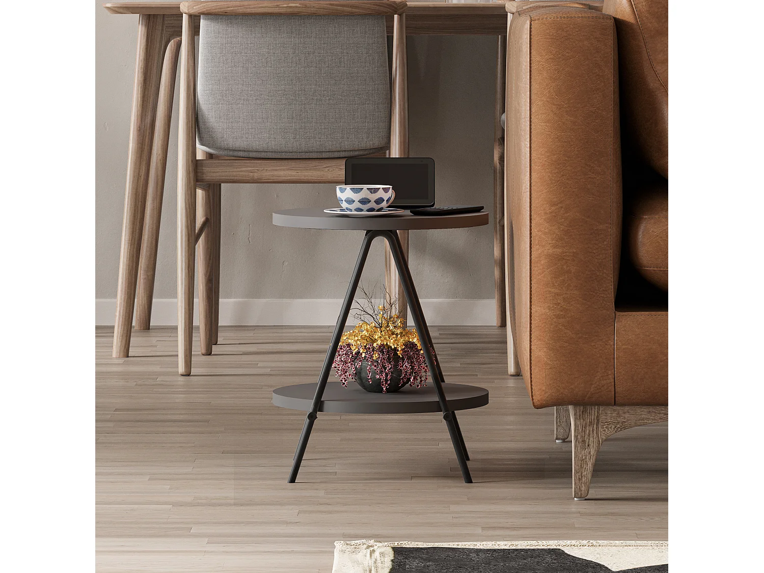 Decortie Gris Anthracite 35x35x42cm Table d'appoint Aggloméré, Métal Table basse Essel