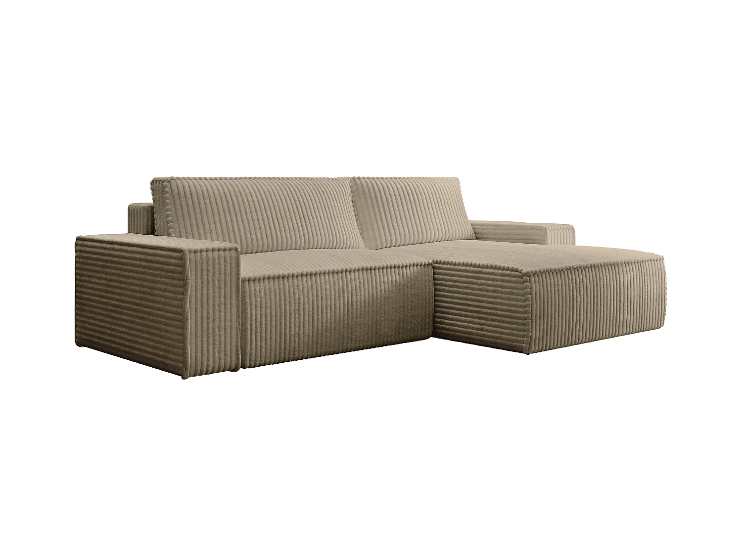 Canapé d'angle droit convertible en velours côtelé grosses côtes taupe AMELIA