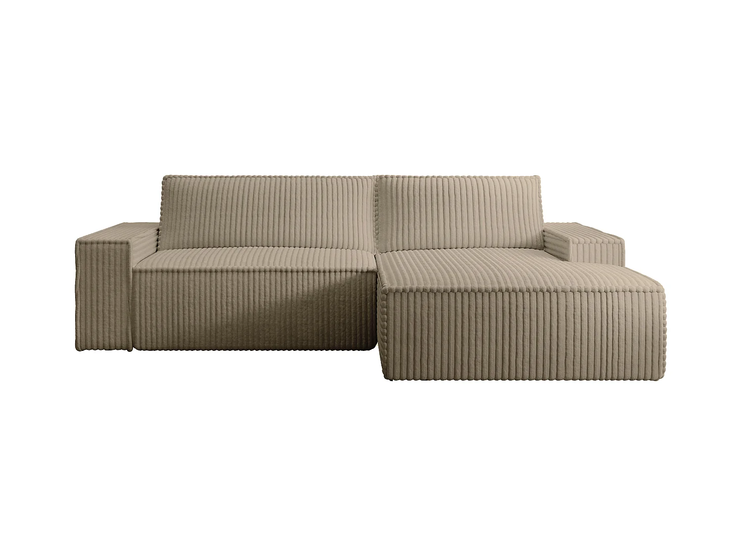 Ecksofa mit Schlaffunktion - Ecke rechts - grob gerippter Cord - Taupe - AMELIA