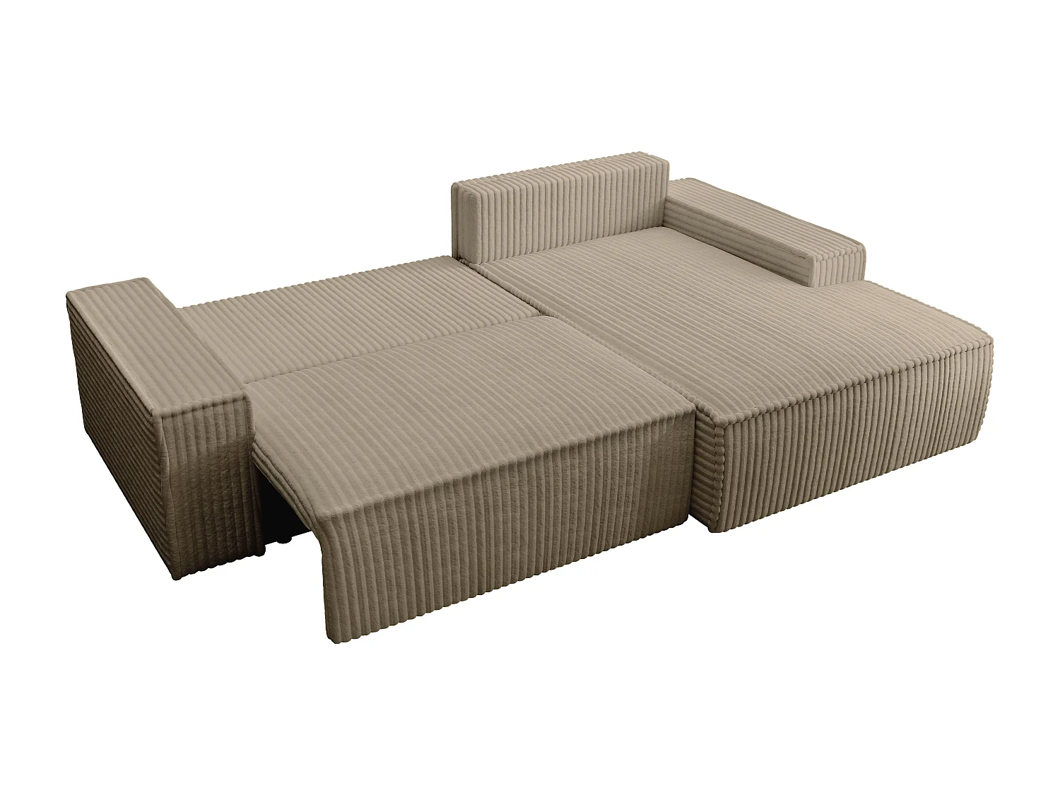 Canapé d'angle droit convertible en velours côtelé grosses côtes taupe AMELIA