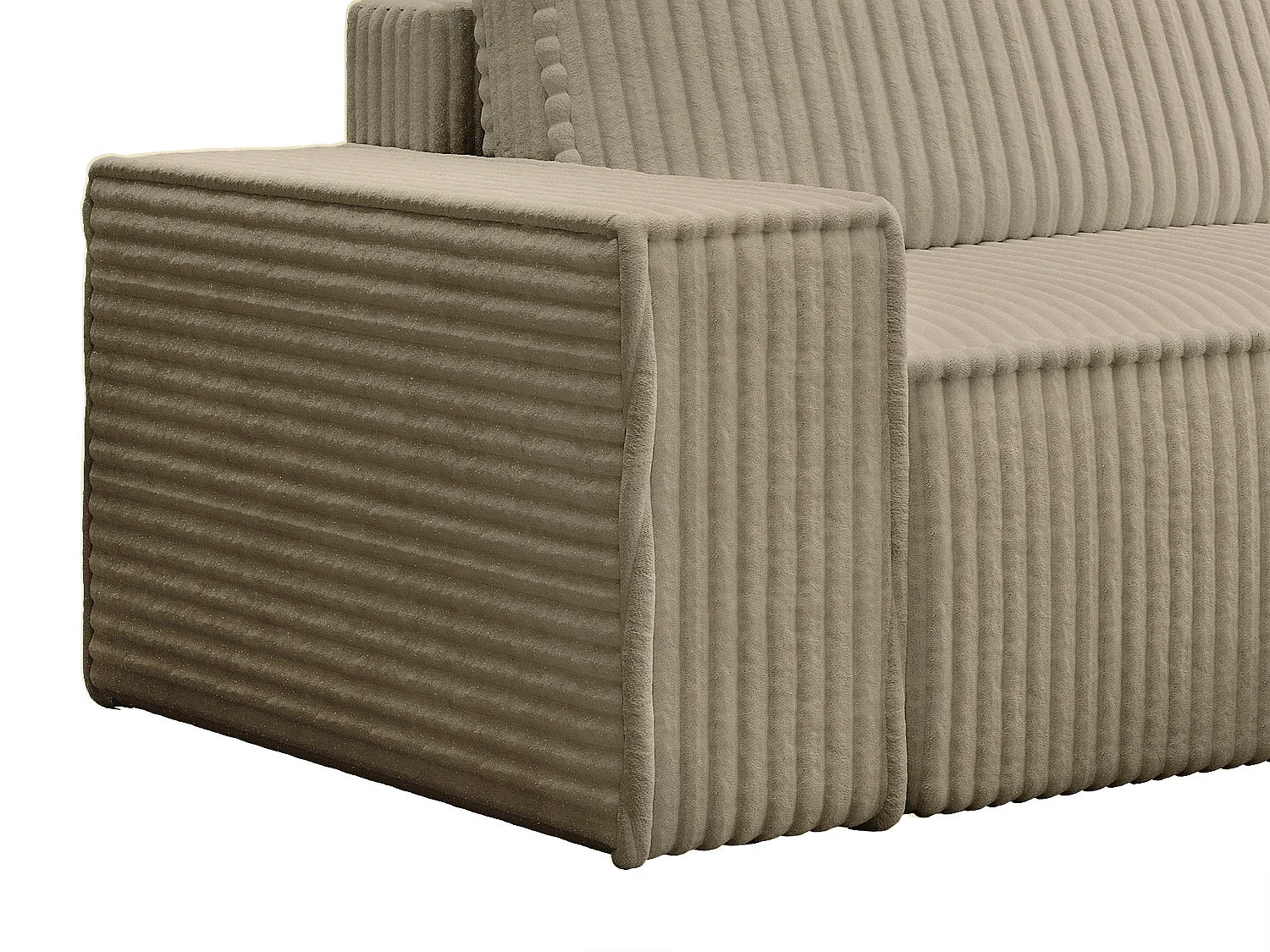 Canapé d'angle droit convertible en velours côtelé grosses côtes taupe AMELIA