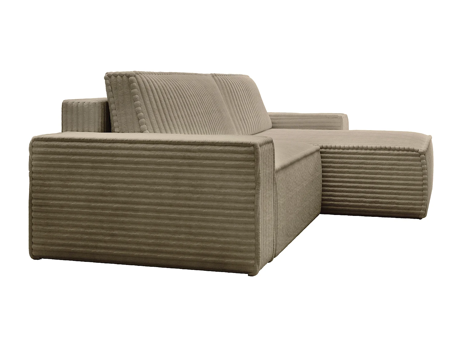Canapé d'angle droit convertible en velours côtelé grosses côtes taupe AMELIA
