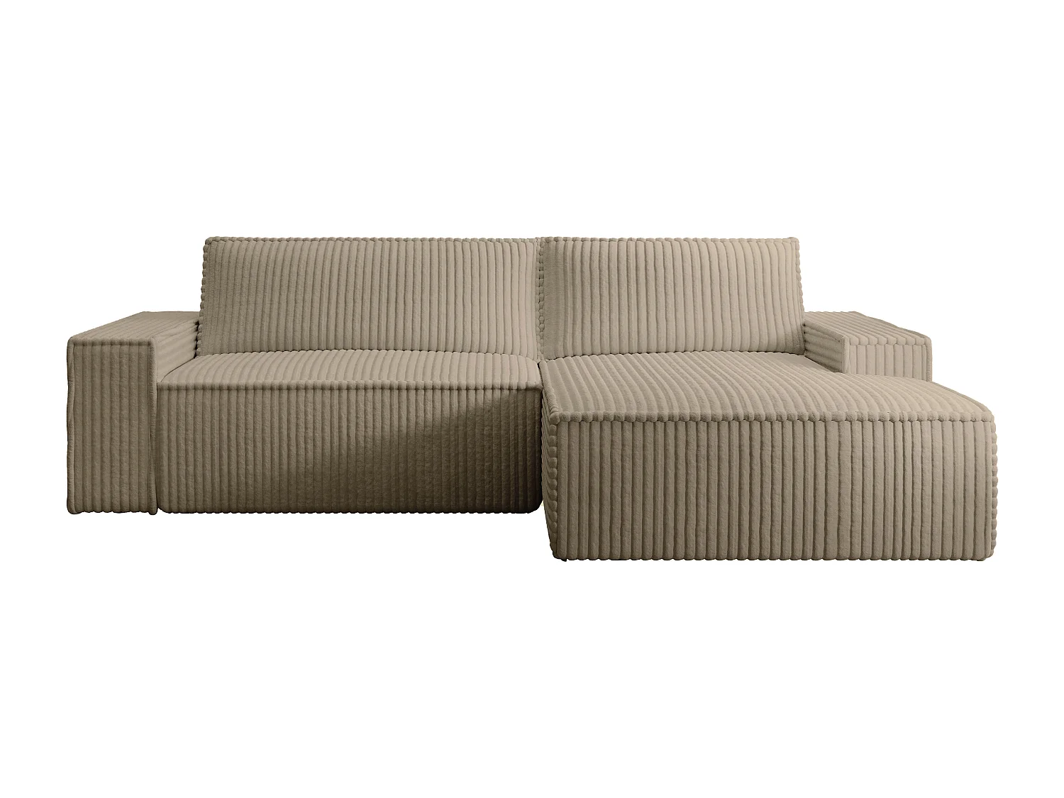 Canapé d'angle droit convertible en velours côtelé grosses côtes taupe AMELIA