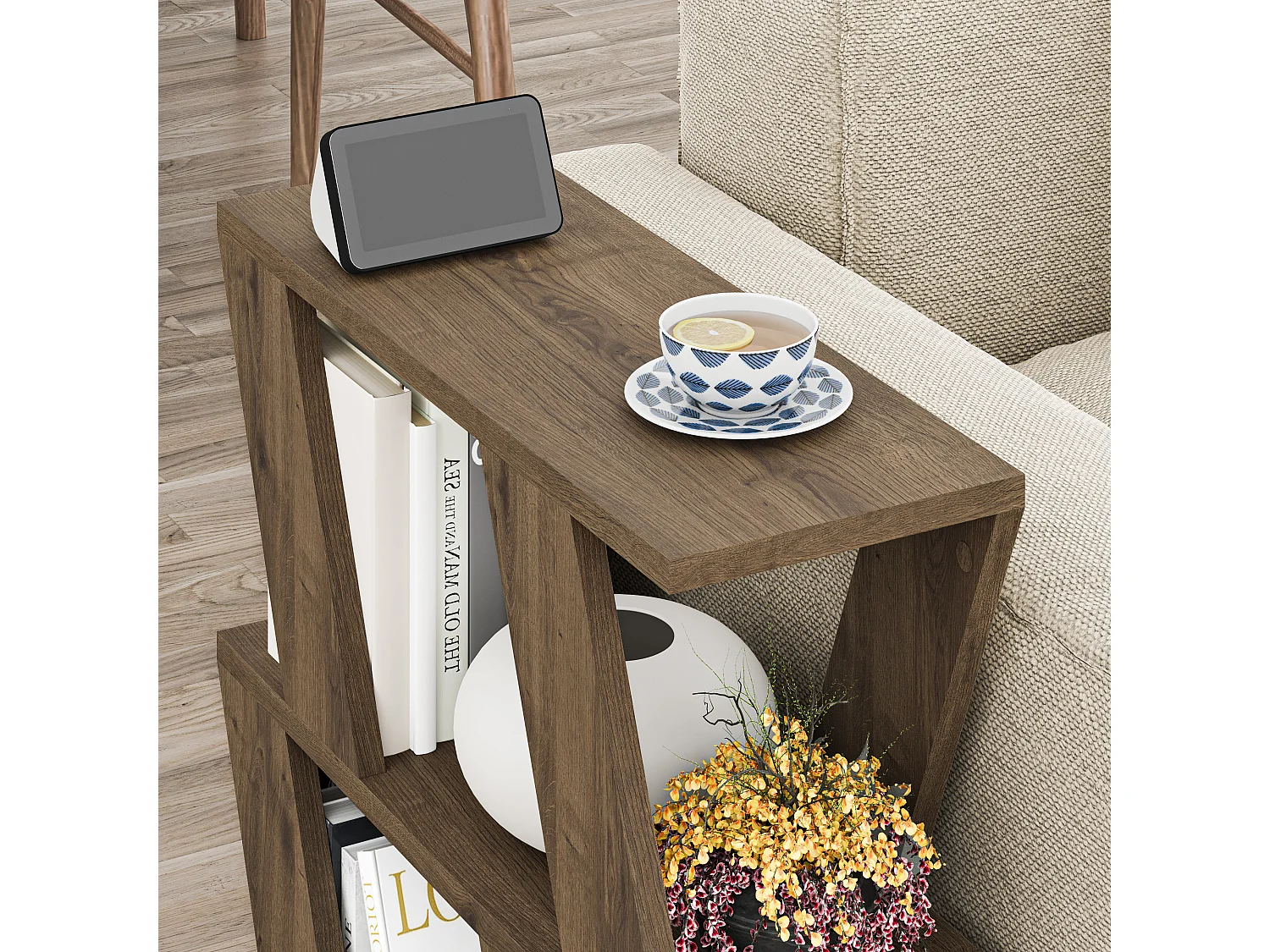 Decortie Effet Chêne Foncé 21.2x60x55.4cm Table d'appoint Panneau de particules Table d'appoint rectangulaire Lazena