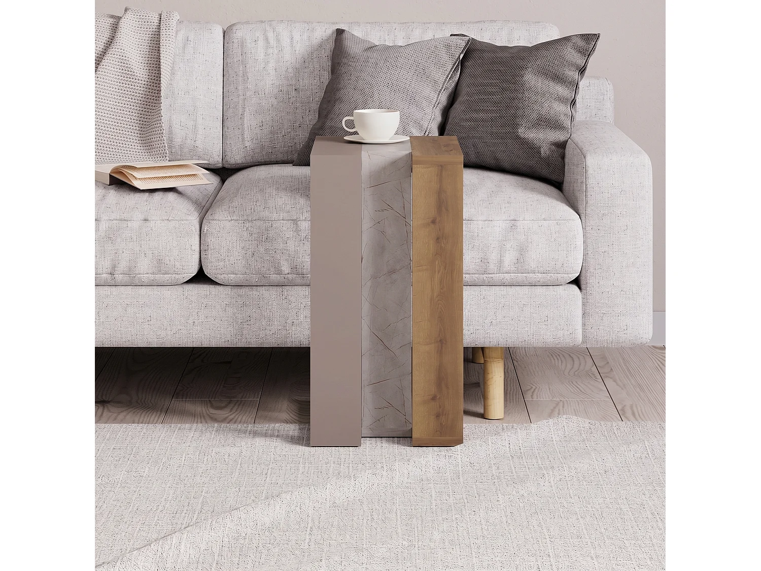 Decortie Gris Moka 40x30x57cm Table C Panneau de particules Table de salon Muju