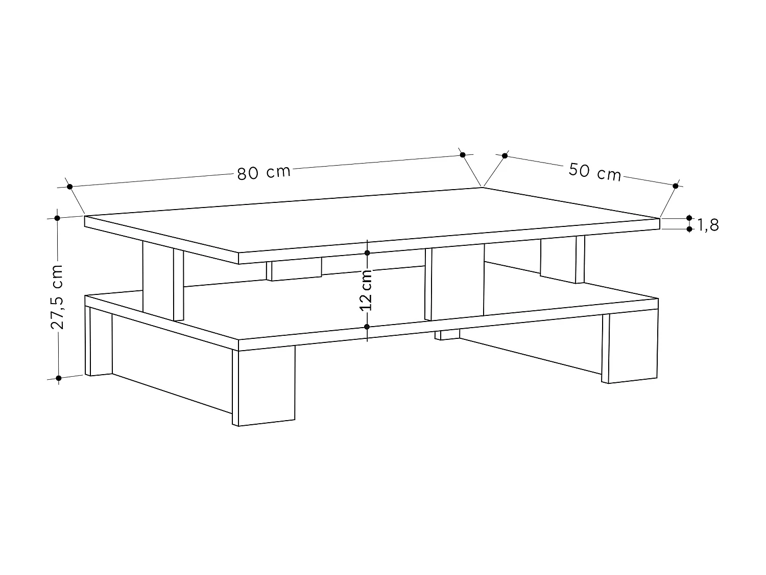 Couchtisch MANSU - Retro Grau - 80 x 50 x 27,5 cm