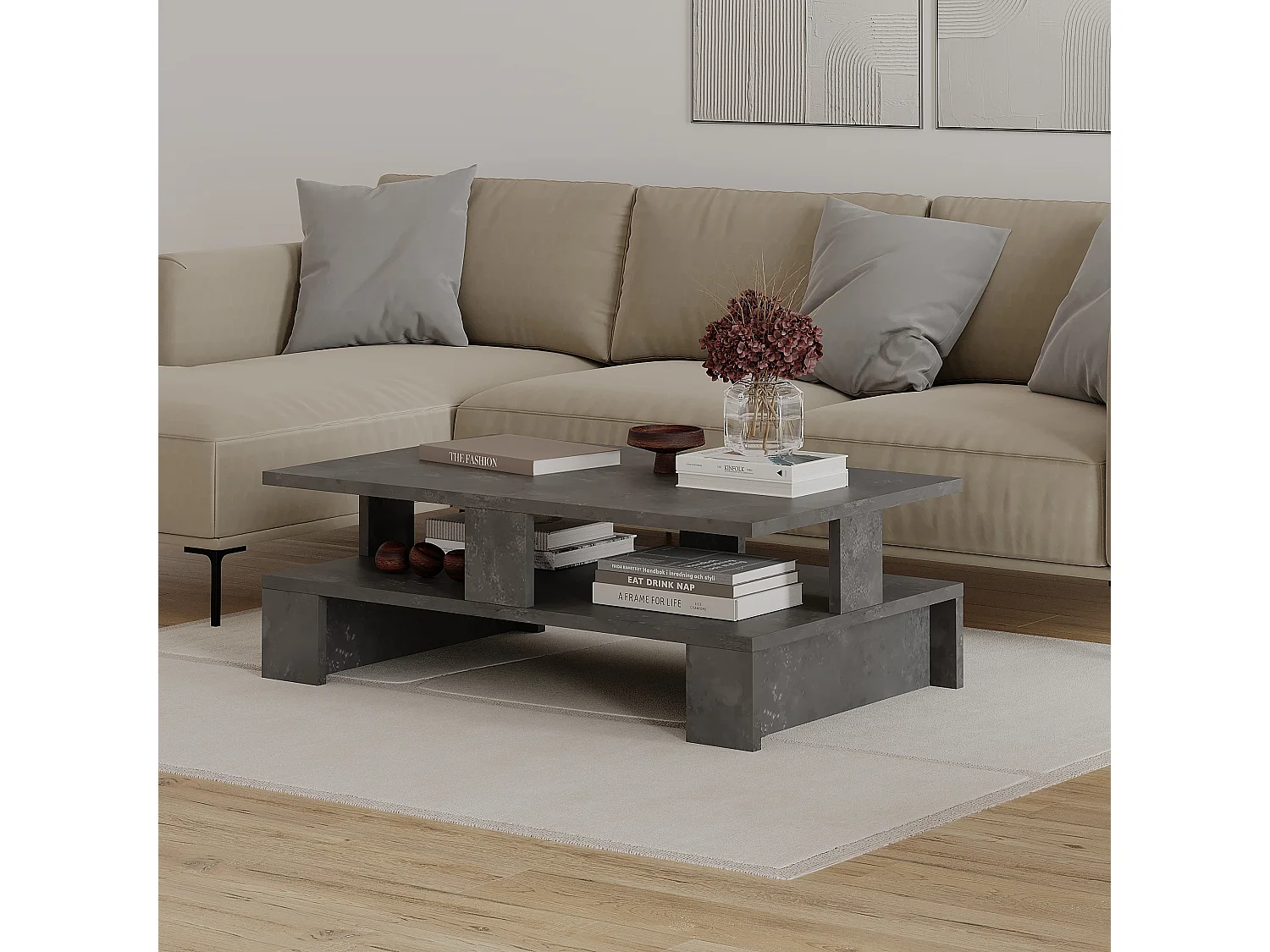 Couchtisch MANSU - Retro Grau - 80 x 50 x 27,5 cm