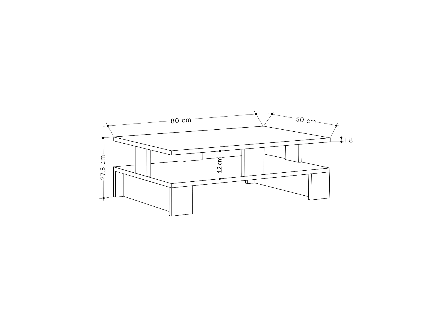 Couchtisch MANSU - Retro Grau - 80 x 50 x 27,5 cm