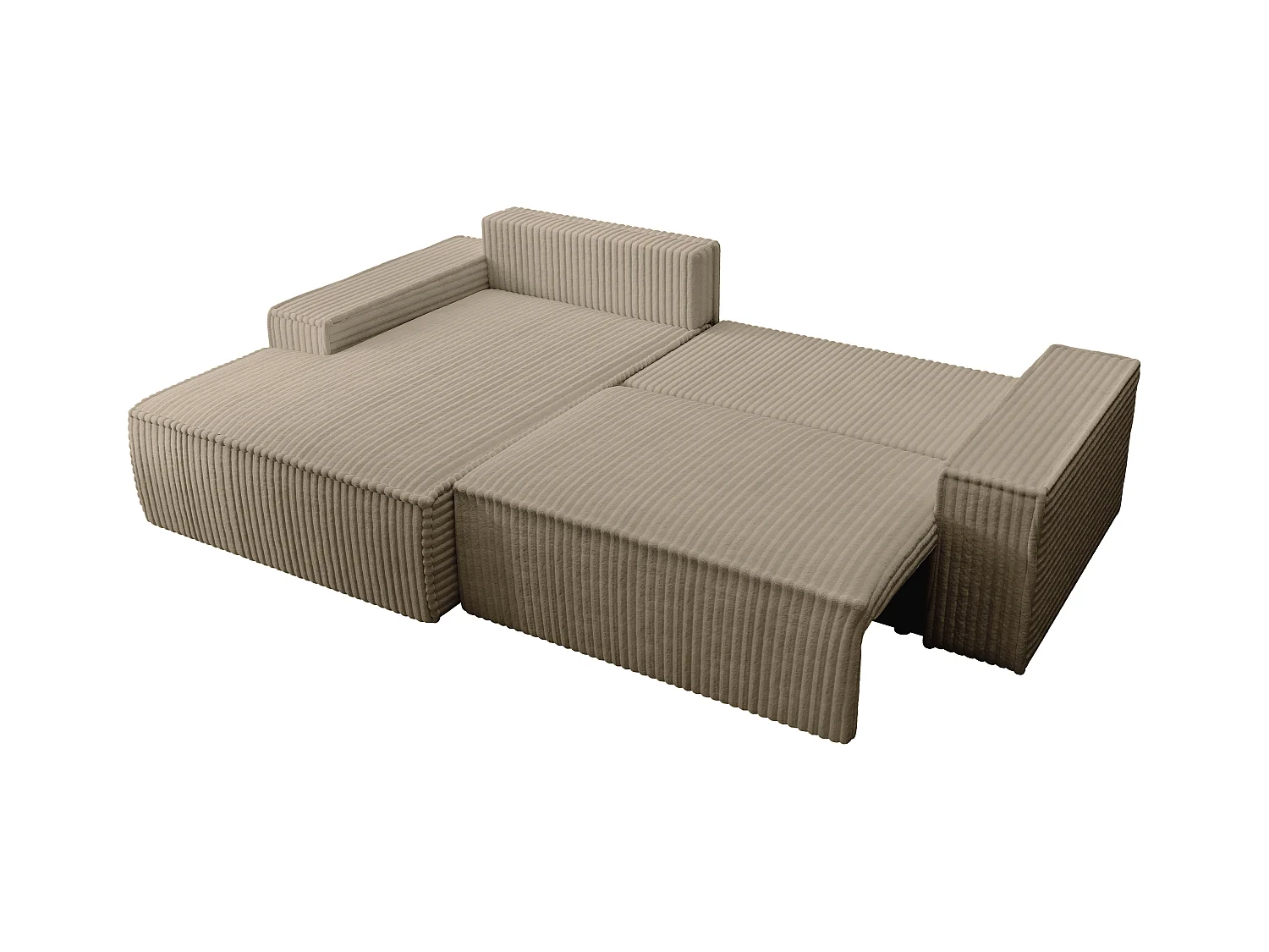 Hoekslaapbank met hoek links van taupegrijs ribfluweel met brede ribbels AMELIA