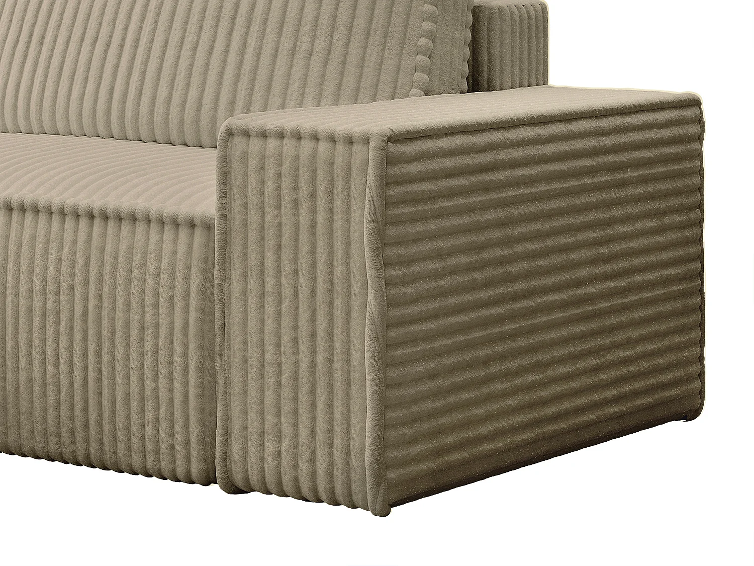 Hoekslaapbank met hoek links van taupegrijs ribfluweel met brede ribbels AMELIA