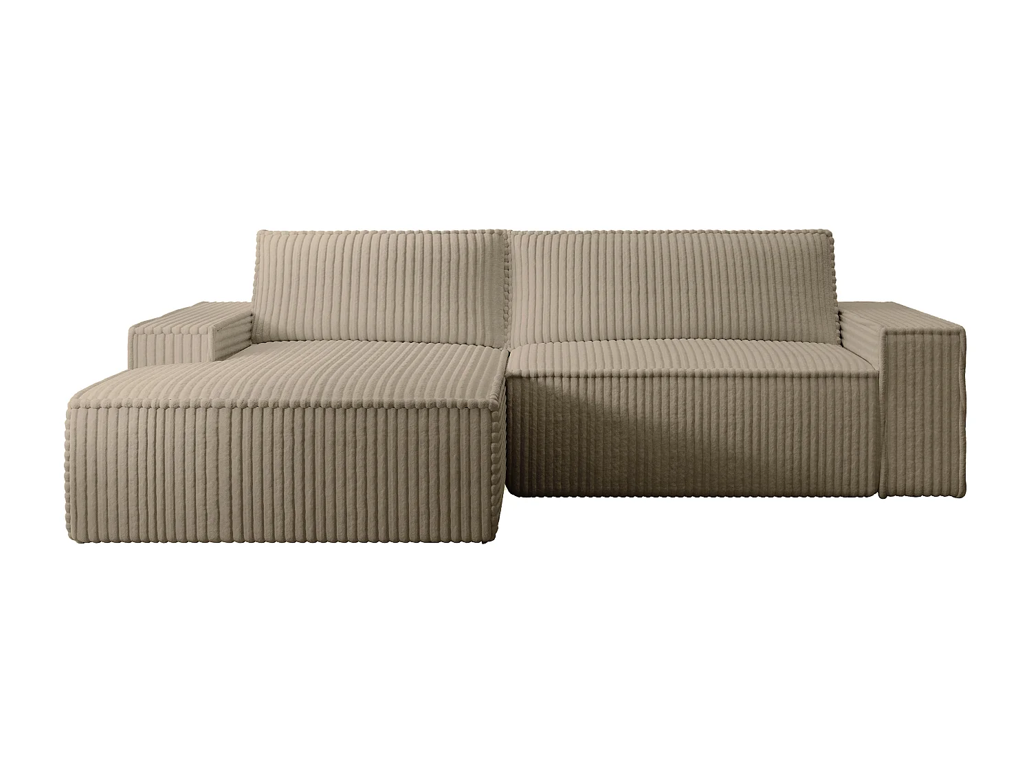 Hoekslaapbank met hoek links van taupegrijs ribfluweel met brede ribbels AMELIA