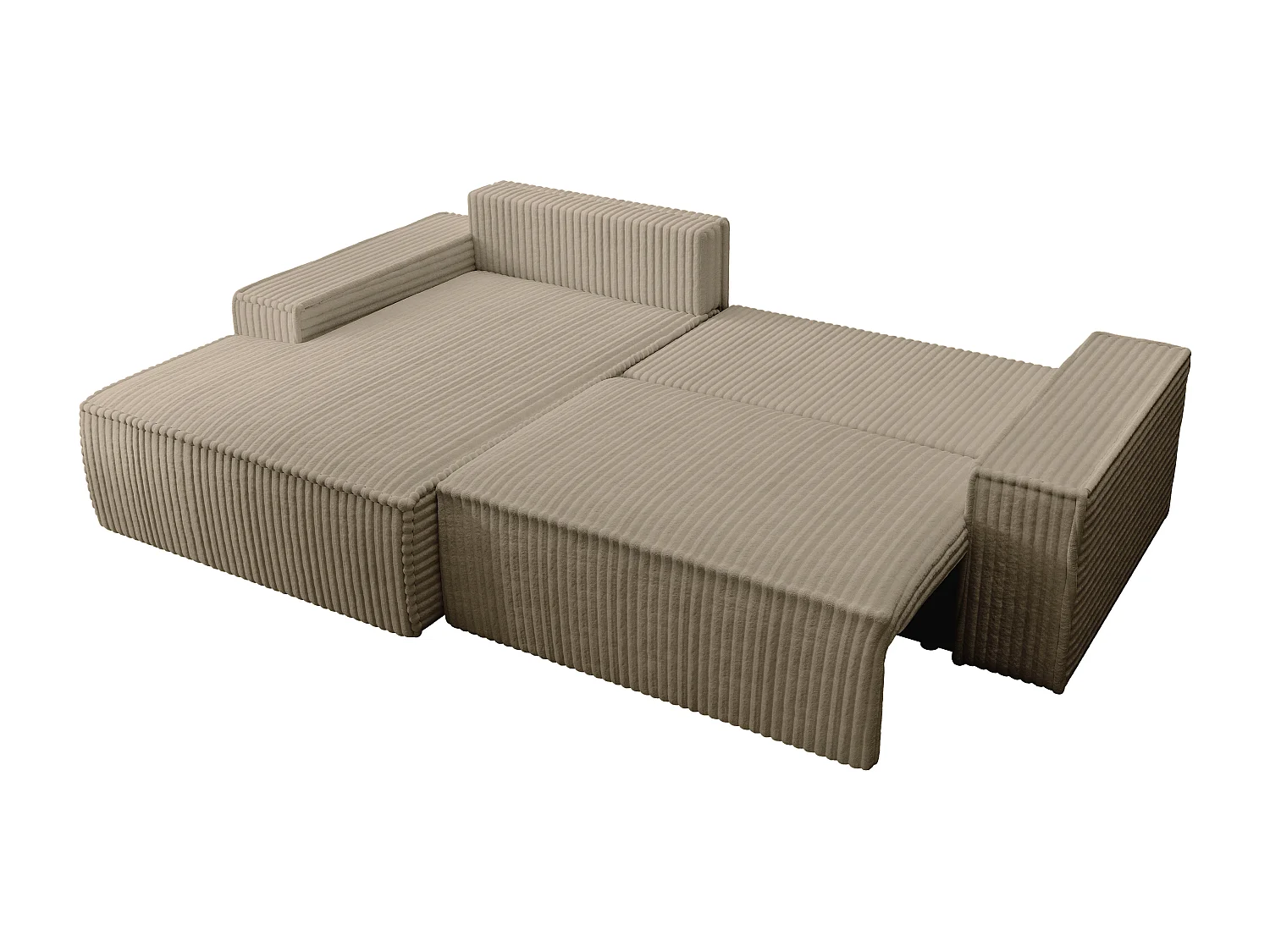 Hoekslaapbank met hoek links van taupegrijs ribfluweel met brede ribbels AMELIA