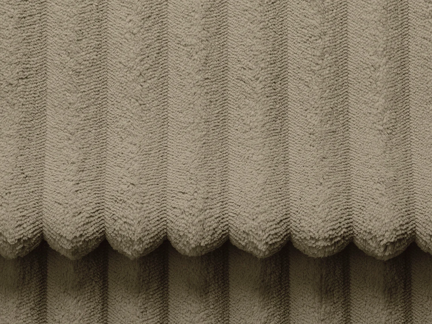 Hoekslaapbank met hoek links van taupegrijs ribfluweel met brede ribbels AMELIA