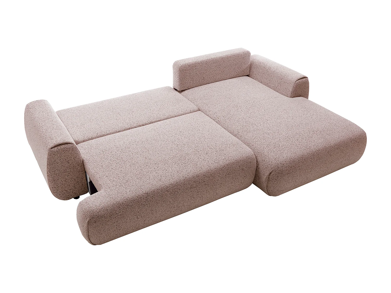 Högerdrottad soffa med bäddbar som utdragbar bäddsoffa i rosa melerat tyg MONELIA