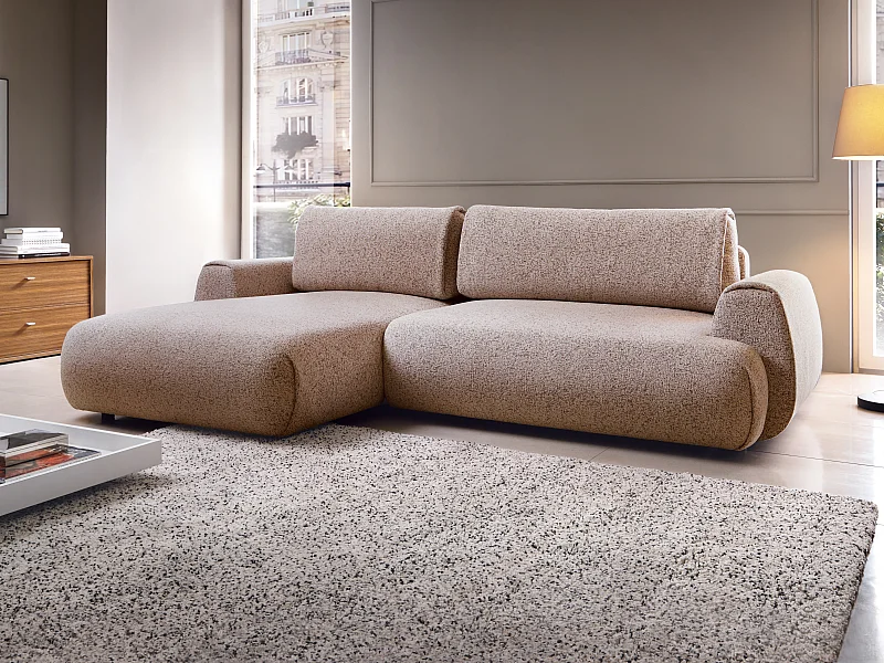 Ecksofa mit Schlaffunktion - Ecke links - melierter Stoff - Rosa - MONELIA