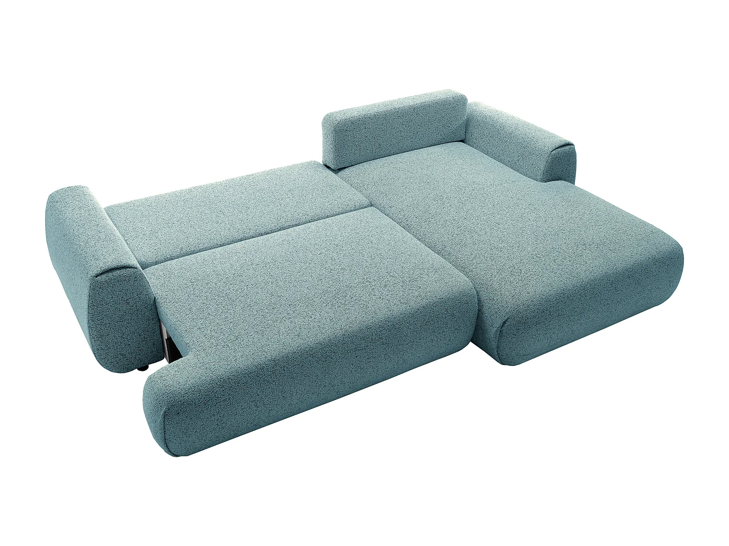 Sofá de canto direito convertível em tecido mesclado azul - MONELIA
