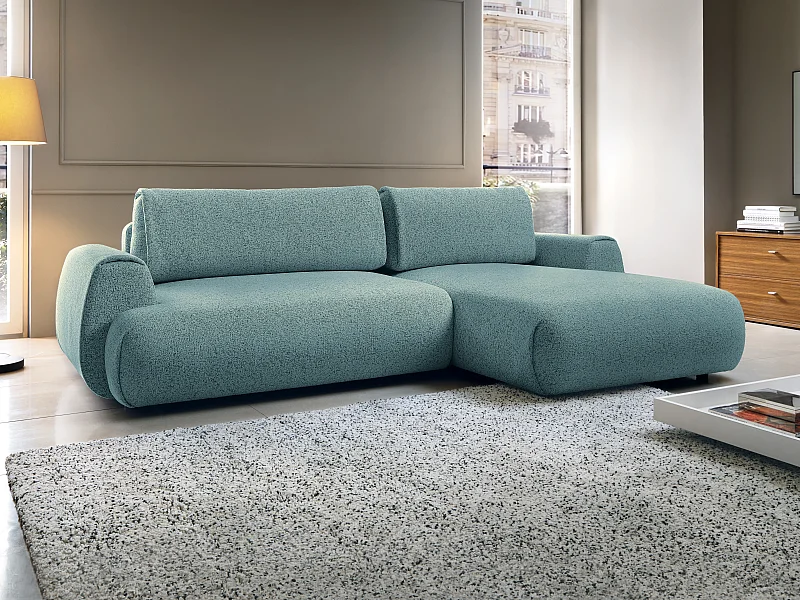 Divano letto angolo a destra in Tessuto melange blu - MONELIA