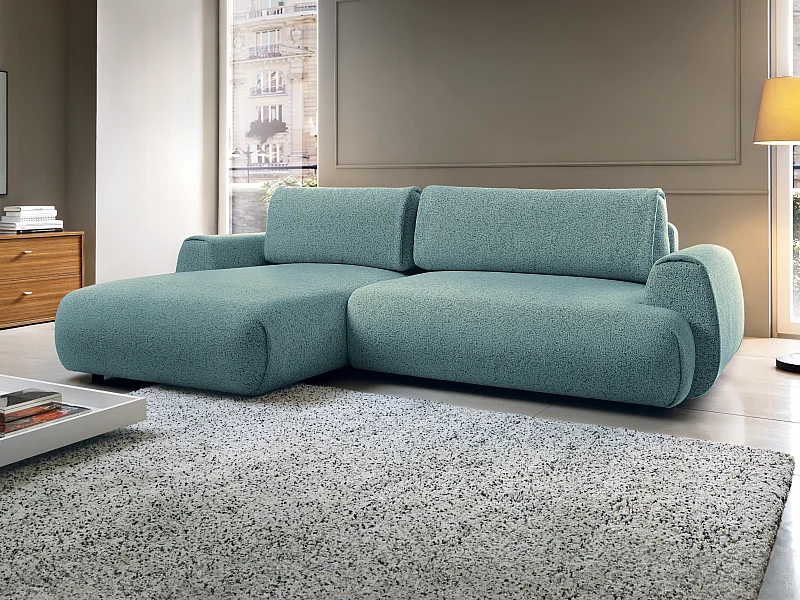 Canapé d'angle gauche convertible en tissu chiné bleu MONELIA