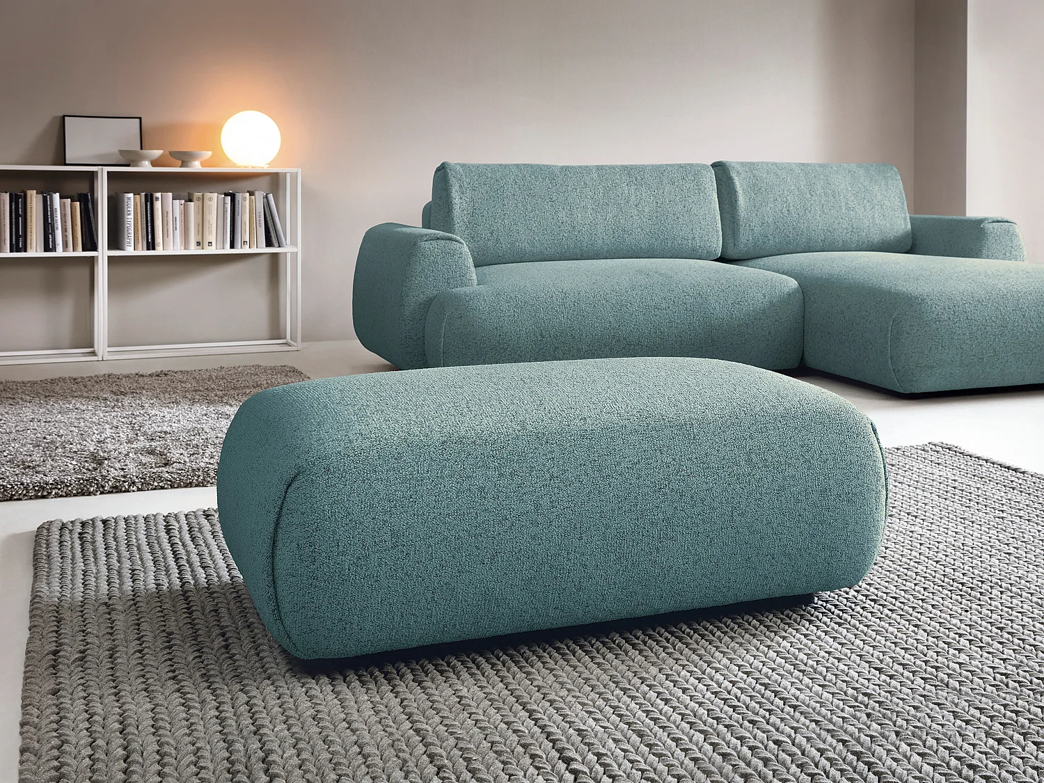 Pouf en tissu chiné bleu MONELIA