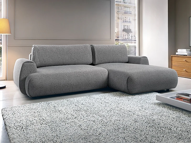 Canapé d'angle droit convertible en tissu chiné gris MONELIA