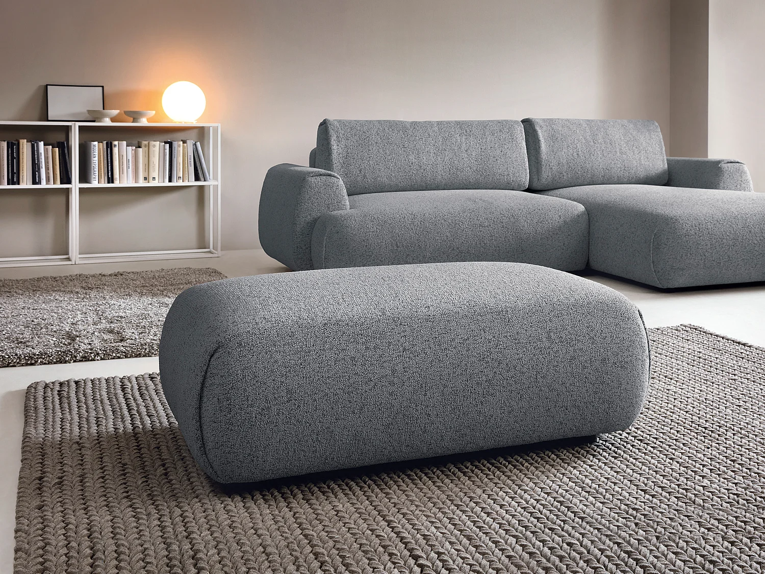 Pouf en tissu chiné gris MONELIA