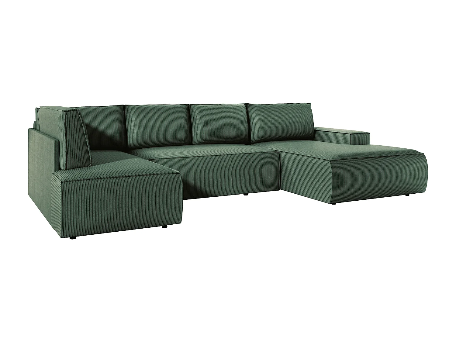 Grand canapé d'angle droit panoramique convertible en velours côtelé vert AMELIA