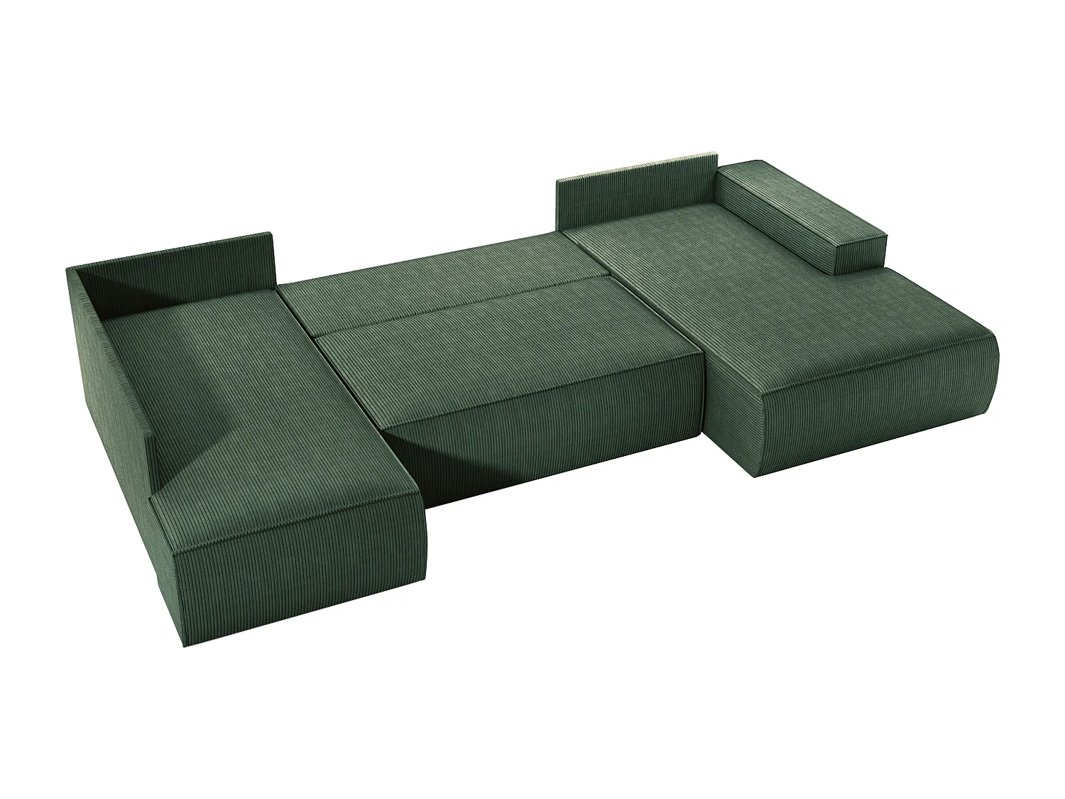 Grand canapé d'angle droit panoramique convertible en velours côtelé vert AMELIA