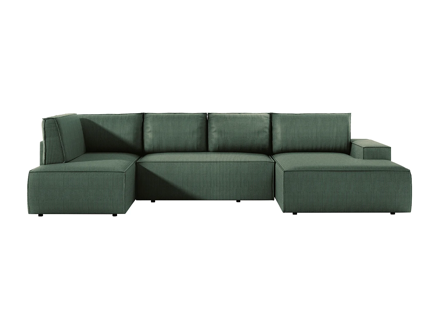 Grand canapé d'angle droit panoramique convertible en velours côtelé vert AMELIA