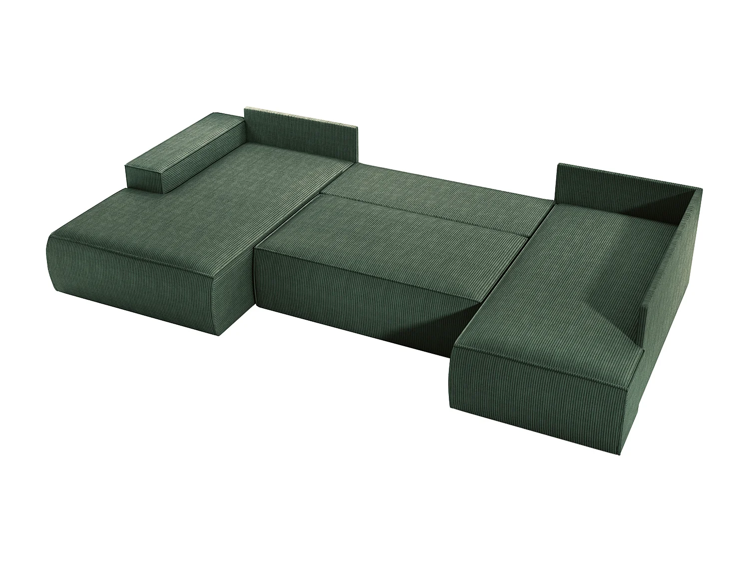 Grote hoekslaapbank met hoek links van groen ribfluweel AMELIA