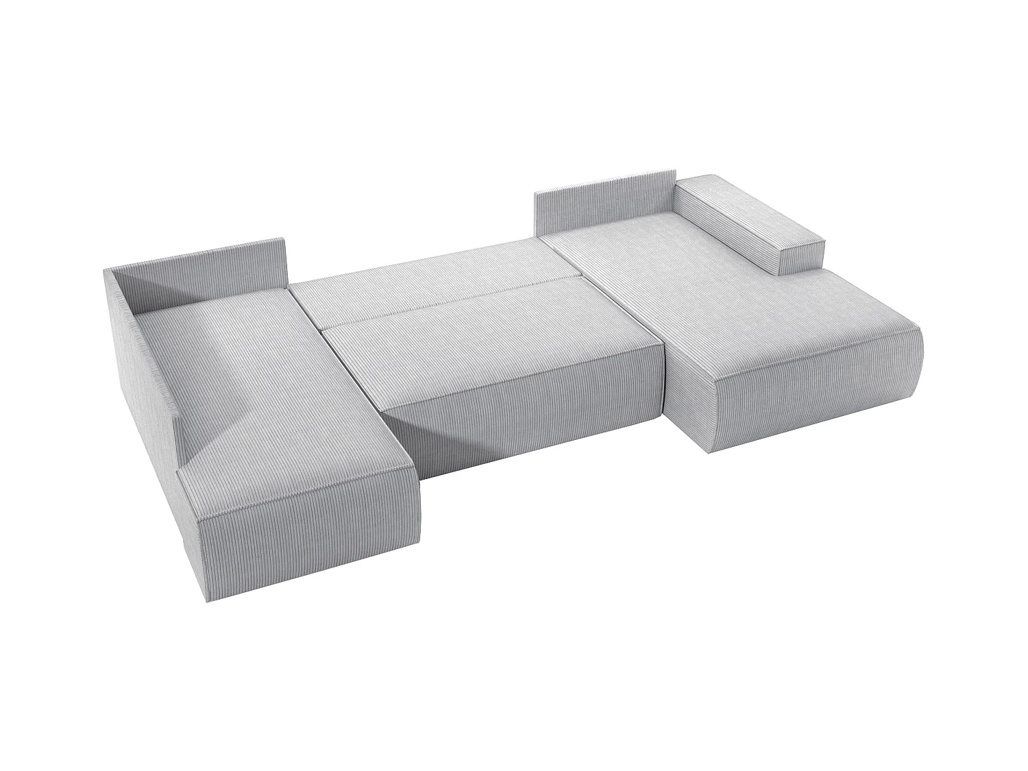 Stor panorama hjørnesofa med sovefunksjon i lysegrå kordfløyel AMELIA